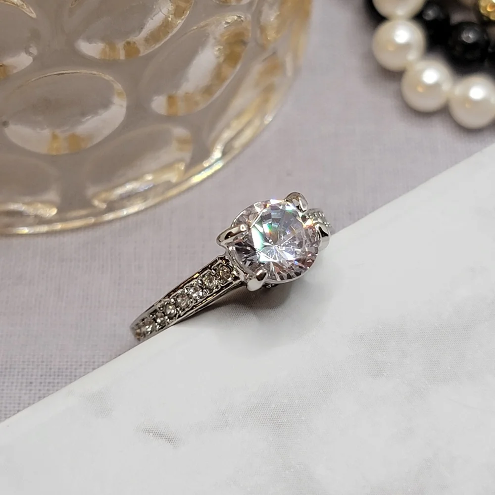Solitaire Silver Diamond CZ Engagement Style Ring
